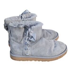 UGG Gray Suede Ankle Boots with Ribbon Detail